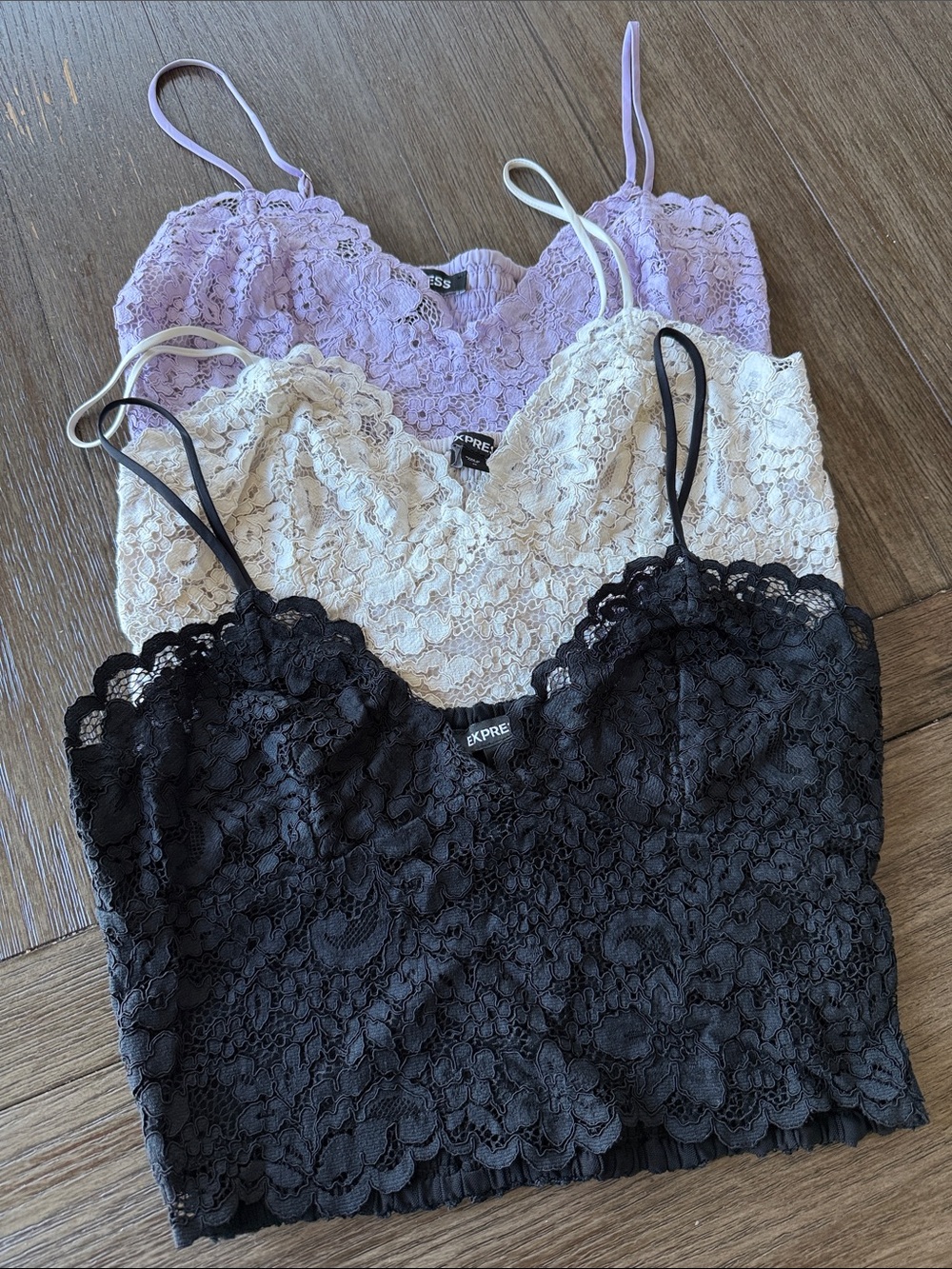 Express Lace Bandeau Bralette Set - Black, Cream & Lavender